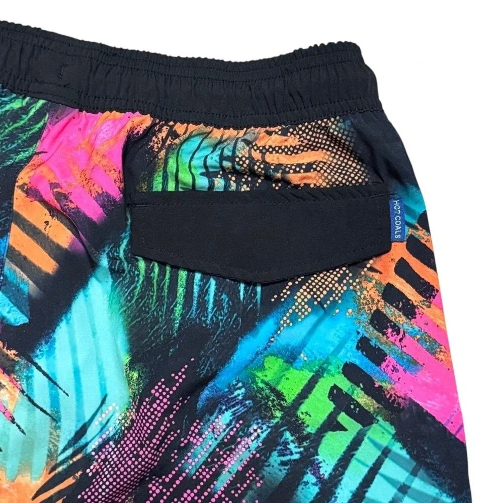 Hot Coals Swim Trunks Mens M Multi‎ Color Tropical Palm Abstract Board Shorts
